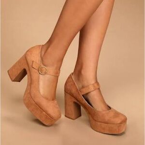 Chinese Laundry Pollyanne Light Nude Faux‎ Suede Platform Mary Jane Pumps